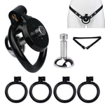 Chastity Cage Kit With 4 Rings 40-55Mm, Resin Cock Cage With Vent Holes And Detachable Urinal Support Bracket Male Chastity Devices (Black+Belt)