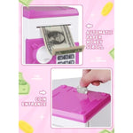 Piggy Bank For Girls Boys Large Electronic Money Coin Banks With Password Protection, Automatic Paper Money Scroll Saving Box, Great Gift For Kids (Pink-White)
