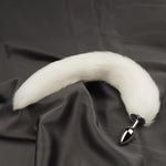 2Pcs Multi-Function Fox Tail Fur Bunny Tail Anal Butt Plug Sex Toys For Couples Adults Cospaly Role Play Stainless Steel Plug (White)
