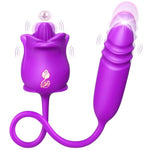 Luxurious 3-in-1 Rose-Shaped Sex Toy for Women with Thrusting Dildo and Tongue Vibrator