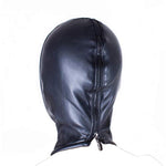 Black Leather Bondage Mask for Adults - Full Face Breathable Restraint Head Hood