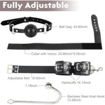 Anal Hook Bdsm Sex Bondage - Bed Restraint Kit Sex Bondage Collar With Anal Hook & Ball Gag Sm Slave Leather Neck To Wrist Bondage Anal Ball Fetish Couples Sex Game Tool