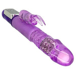 Thrusting Bunny Rabbit Vibrator - 12 Vibration & 4 Thrusting Intensities - Ribbed Shaft - Life-Like Head - Flexible Ears - Purple - 10 Inches - 1.45 Inches - Multi-Function - Blended Orgasms