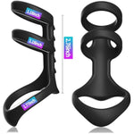 Triple Penis Ring For Men - Black Silicone Cock Ring With Ribbed Texture For Harder Longer Stronger Erections - Erection Enhancing Sex Toy