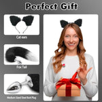 Butt Plug Fox Tail Ears Headbands Set, Detachable Fox Tail Fur Anal Plug Sexy Adult Toy Fashion Butt Stainless Steel Cosplay Sex Flirt Toys