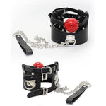 Leather Bdsm Ball Gag Collar Choker With Adjustable Chain For Women Adults Couples Flirt Sex Bondage Fetish Role Play
