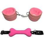 Silicone Dog Bone Mouth Gag With Leather Handcuffs Restraint Set Bdsm Open Mouth Gag Sex Toys Adjustable Strap Mouth Plug Dog Bones Gag Handcuffs For Women Men Couples Bondage Toys (Pink)