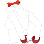 Silicone Dog Bone Mouth Gag With Leather Handcuffs Restraint Set Bdsm Open Mouth Gag Sex Toys Adjustable Strap Mouth Plug Dog Bones Gag Handcuffs For Women Men Couples Bondage Toys (Red)