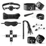 Beginner Bdsm Kit,10 Psc,Adjustable Bondage Set For Couples, Leather Restraints With Thigh Cuffs & Whip, Discreet Starter Kit For Sensual Play,Sm For Bed Hotel Black