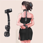 Pu Leather Collar And Counter Cuffs Alternative Sex Toys Erotic Products Couple Flirting Back Cuffs Adult Erotic Products – Wide Waist & Neck Harness With Secure Wrist Cuffs