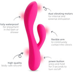 Dual Rabbit Vibrator Personal Massager, 10 Vibration Settings, Body-Safe Silicone, Waterproof, Usb Rechargeable, For Women And Men
