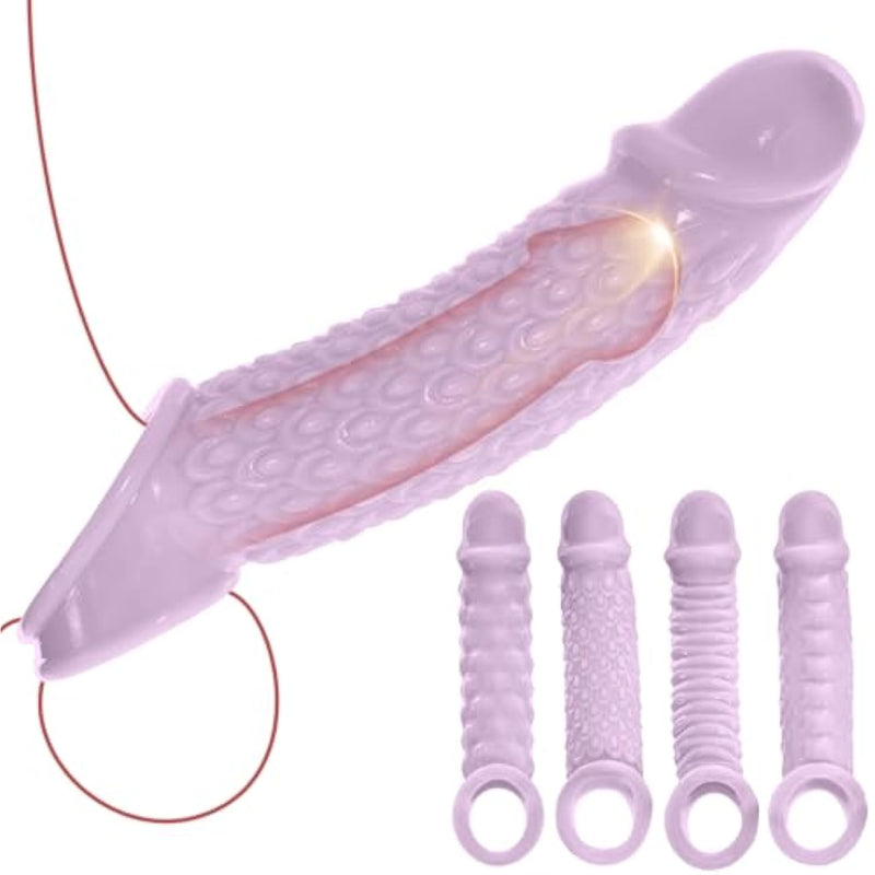 Penis Sleeve Set, Cock Rings, Penis Enlargers With 4 Textures, Dick Extenders, Male Erection Enhancing Enhance, Adult Sex Toys For Men Couple - Purple