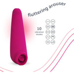 Fluttering Arouser, 10 Vibration Settings, Suction Stimulation Vibrator, Silicone, Fully Waterproof, And Rechargeable
