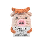 Adorable Hand-Crocheted Cow–3-Inch Positive Emotional Support Companion With Motivational Card, Playful Desk Decor For Office/Home, Gift For Friends/Colleagues/Birthdays (Moo For Daughter)