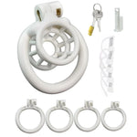 Male Inverted Chastity Cage Nylon Chastity Belt For Men Penis Cage Hollow Funnel Cock Cages Sex Toy Set With 4 Cock Rings Bdsm Bondage Sex Toys (White)
