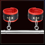 Bdsm Spreader Bar Bondage Restraints Steel Tube Adjustable Handcuffs Ankle Cuffs Leather Sex Play Couples Toys (Red)