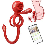 Vibrating Cock Ring Couples Sex Toys, 3-In-1 Dual Penis Ring Vibrator 9 Modes For Clitoral Anal Stimulation With Tongue Licking, Erection Adult Sex Toys For Men Bluetooth App Controlled