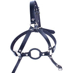 Y-Shape Leather Restraint Head Harness With O-Ring Metal Gag Bdsm Mouth Gag For Couples Sex Plays