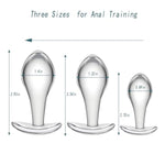 Crystal Clear Glass Anal Training Set with 3 Boat-Shaped Butt Plugs for Beginners