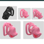 3D Printed Bionic Chastity Cage For Men, Hidden & Breathable Cock Cage Adult Sex Toy, Resin Penis Chastity Lock With Fangs Design, Wave Scale Texture & Hollow Structure (Pink,L-Arc-Ring)