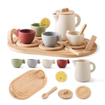 Wooden Tea Party Set For Toddler 3-5,Kids Tea Sets For Little Girls 4-6, 14Pcs Silicone Kitchen Accessories, Pretend Play Montessori Toys With Tray For 3 4 5 6 Year Old Birthday