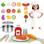 Wooden Play Food Set For Toddlers,Cutting Food For Preschool Activities, Pretend Play Kitchen Accessories For Kids, Fake Food Kitchen Toys For Boys & Girls
