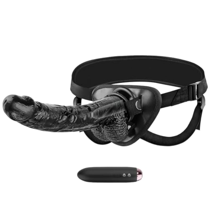 Strap-On Realistic Vibrating Dildo Wearable Harness With Bullet Vibrator, Detachable Silicone G Spot Stimulator, Vagina Massager Female Masturbator Sex Toys For Women Lesbian Couple (Black)
