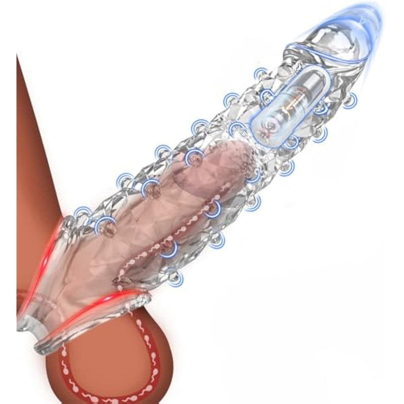 Penis Sleeve Vibrating Cock Sleeve, Penis Extension Reusable With Clitoral Stimulator, Soft Graininess Shaped Penis Extender, Penis Sleeve Enlarge Prolong, Sex Toy For Men And Women Pleasure