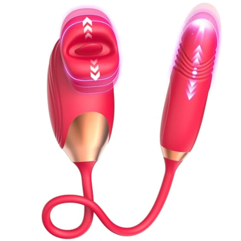 Rose Vibrator Women Sex Toys - G Spot Mouth Vibrators With 10 Biting Licking Vibrating & 10 Thrusting Modes Clitoral Anal Nipple Thrusting Dildo Stimulator Pleasure Tools Adult Sex Toy For Female