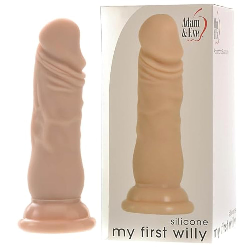 My First Willy Realistic Dildo, Adult Sex Toys For Beginners Or Anal, Soft Small Slim Real Feel Penis With Suction Cup Base, For Women, Men, & Couples, G Spot, 4.5 In, Flesh
