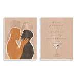 Stupell Industries Kiss French Party Caribbean Phrase Male Couple Embrace, Designed by Birch&Ink Wall Plaque, 2pc, Each 13 x 19, Brown