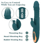 Thrusting Dildo Vibrator for Female,Clitoral Stimulator with Rabbit Teaser,3 IN1 G Spot Vibe with Thrusting Vibrating & Licking, Adult Toy for Nipple,C Spot, Vagina and Anal Sex Play (Dark Green)