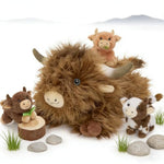 Highland Cow Stuffed Animal With Baby Calves Inside Belly,20'' Mommy Brown Highland Cow Gift For Kid Girl Boy Hyland Cattle Pillow, Cute Farm/Wildlife Stuffed Animals For Birthday Party Decor