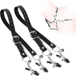Sm Labia Spreader Nipple Bondage For Women,Bdsm Clitoral Vagina Orgasms Nipple Clamps Clitoral Dual Stimulation Adjustable Leather Straps Couple Fetish Game Role Play Adult Kinky Sex Pleasure,Black