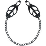 Japanese Clover Nipple Clamps With Chain - Adjustable Metal Clamp Set For Nipples, Textured Rubber Padded Tips - Clip On Design For Women Men Couples - Set Of 2, Black