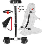 Bondage Neck To Wrist Restraints Sex Toys, Bdsm Couple Handcuffs Collar Adjustable With Nipple Clamps Ball Gag Sex Whip, Sex Bondage Set Adult Toys For Couples