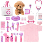 Toy Doctor Kit For Girls, Pretend Play Toy Doctor Set With Dog , Carrying Bag, Stethoscope & Dress Up Costume Gift For Kids Toddlers Ages 3 4 5 6 Year Old For Role Play