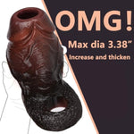 Thicker Wide Hollow Penis Sleeve Cuff,Silicone Soft Men Penis Extender With Cock Ring,Black Elastic Penis Enlarge Prolong Pump, Adult Men Strap On Sex Toy For Couples Fun (L Size)