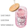 Sanrio Hello Kitty Waving Pink Glass Jar Tumbler with Bamboo Lid and Glass Straw, 16 Ounces