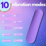 Bullet Vibrator For Women - Mini Vibrator For Beginners, Fully Waterproof Adult Sex Toy, Cordless, Usb Rechargeable, Small Personal Massager With 10 Vibration Settings (Purple)