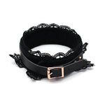 Lace Leather Choker and Lead Set for Women - Black Lace Collar with Adjustable Leash