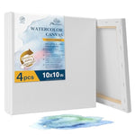4 Pack Watercolor Canvas Set, 10 x 10 Inch 100% Cotton Stretched Painting Canvas
