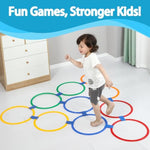 Hopscotch Rings, 2-Set – 20 Round Hoops (11-Inch) + 30 Connectors, Agility Rings For Kids, Builds Gross Motor Skills, Preschool & Kindergarten Pe, Indoor/Outdoor Playground Obstacle Course