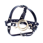 Double O-Ring Open Mouth Gag Head Harness Bondage Forced Open Mouth Slave Couples Role Playing Sex Toy Bdsm (Golden)
