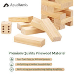 60 Pcs Tumble Tower, (Stack Up To 5Ft) Pine Wooden Stacking Timber Game With 1 Dice Set - Classic Block Outdoor Game For Teens Adults Family
