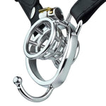 Chastity Cage Lock Set With Penis Ring And Leather Belt Small Steel Cock Cage Devices Hollow Adult Bdsm Bondage Sex Toys (Curved+Belt-55Mm)