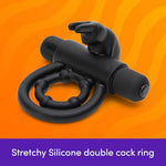 Bionic Bullet Rabbit Vibrating Cock Ring for Couples, Black