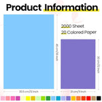 Bulk Colored Construction Paper for Arts and Crafts, 2000 Sheets, 8.5 x 11'' and 12 x 18''