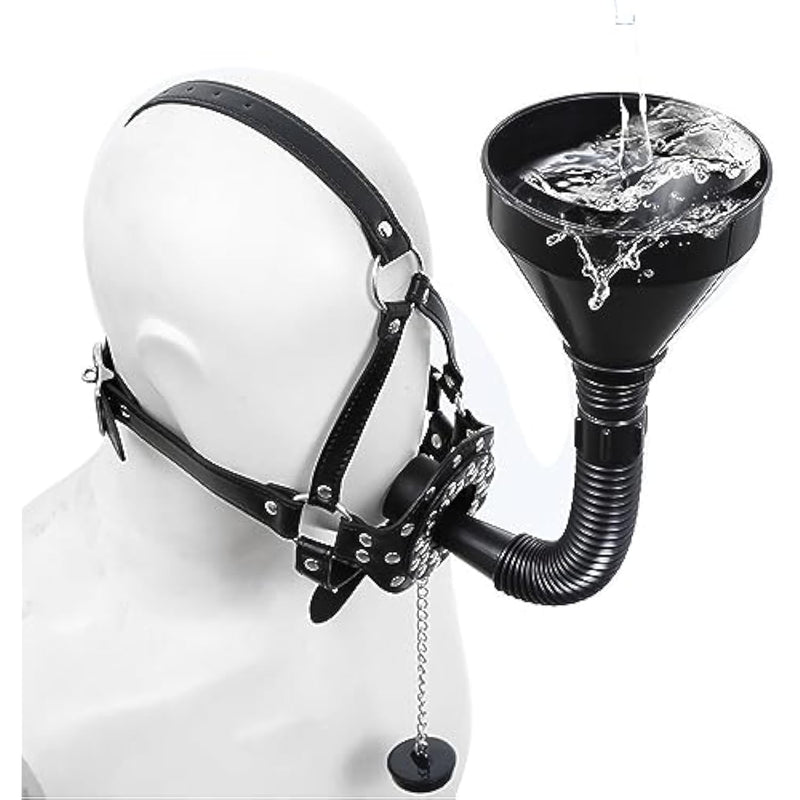 Bondage Gear Accessories With Funnel Gag Leather Restraints Toys With Sexy Erotic Rivets Lid Bdsm Fetish For Men Women Couple Sex Play (Black)