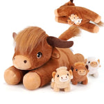 4 Pieces Highland Cow Stuffed Animals - 1 Mommy Stuffed Highland Cow With 3 Babies - Brown Cow Gifts For Girls Age 3-8, Cows Plush Toys For Christmas, Valentine'S, Birthday Gifts (Brown)